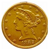 1882 United States Liberty Head $5 Gold Piece
