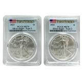 (2) 2021 American Silver Eagles PCGS MS 70 First S