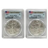 (2) 2021 American Silver Eagles PCGS MS 70 First S