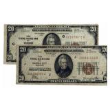 (2) 1929 United States $20 Federal Reserve Bank Of