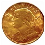 1947-B Swiss 20 Franc 90% Fine Gold Coin