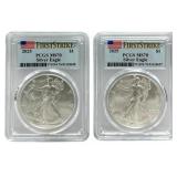 (2) 2025 American Silver Eagles PCGS MS 70 First S