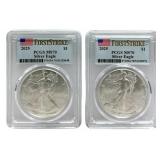 (2) 2025 American Silver Eagles PCGS MS 70 First S