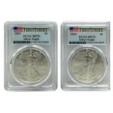 (2) 2025 American Silver Eagles PCGS MS 70 First S