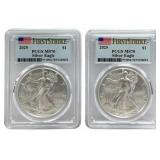 (2) 2025 American Silver Eagles PCGS MS 70 First S