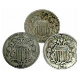 1868 & (2) 1883 United States Shield Nickels