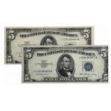 (2) 1953 & 1953-A United States $5.00 Silver Certi