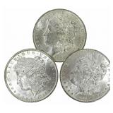 (3) 1884-O United States Morgan Silver Dollars