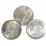(3) 1884-O United States Morgan Silver Dollars