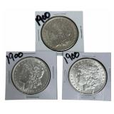 (3) 1900 United States Morgan Silver Dollars
