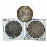 1884-O, 1884-S & 1885-O United States Morgan Silve