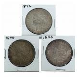 (3) 1896 United States Morgan Silver Dollars