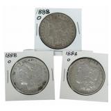 (3) 1888-O United States Morgan Silver Dollars