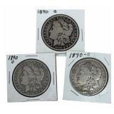 (3) 1890-O United States Morgan Silver Dollars