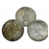 (2) 1923-D & (1) 1923-S United States Peace Silver