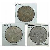 (3) 1926-S United States Peace Silver Dollars