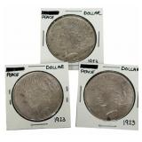 (3) 1923 United States Peace Silver Dollars