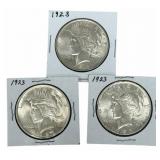 (3) 1923 United States Peace Silver Dollars