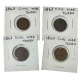 Lot Of Four 1863 Not One Cent Civil War Tokens
