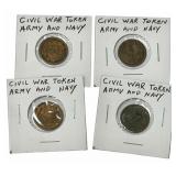 Lot Of Four Army And Navy Civil War Tokens