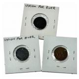 Lot Of Three 1863 & 1864 Mixed Civil War Tokens