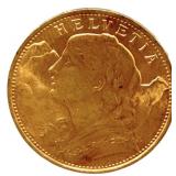 1922-B Swiss 20 Franc 90% Fine Gold Coin