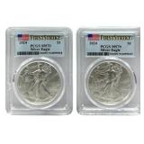 (2) 2024 American Silver Eagles PCGS MS 70 First S
