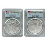 (2) 2024 American Silver Eagles PCGS MS 70 First S