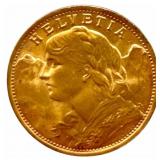 1935-B Swiss 20 Franc 90% Fine Gold Coin