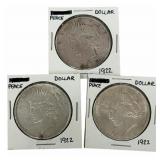 (3) 1922 United States Peace Silver Dollars