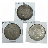 (3) 1922-D United States Peace Silver Dollars