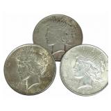 (3) 1922 United States Peace Silver Dollars