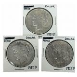 (3) 1922-D United States Peace Silver Dollars