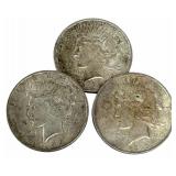 (3) 1922-D United States Peace Silver Dollars