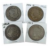(4) Mixed Date United States Morgan & Peace Silver