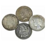 (4) Mixed Date United States Morgan & Peace Silver