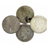 (4) Mixed Date United States Peace Silver Dollars