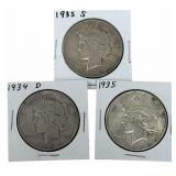 1934-D, 1935 & 1935-S United States Peace Silver D