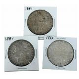 (2) 1881 & (1) 1882 United States Morgan Silver Do