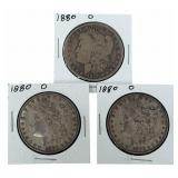 (3) 1880-O United States Morgan Silver Dollars