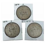 (3) 1879-O United States Morgan Silver Dollars