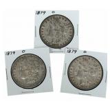 (3) 1879-O United States Morgan Silver Dollars