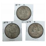 (3) 1879-O United States Morgan Silver Dollars