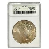 1922 United States Peace Silver Dollar ANACS VAM-2