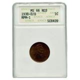 1938-D/D United States Lincoln Cent ANACS MS 66 Re