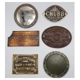 6 Cast Metal Safe Door Plaques