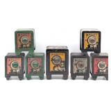 (7) Tin Mascot Safe Banks w/ Dog Graphics