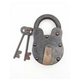 Antique Cast Iron Padlock w/ Keys