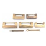 (5) Small Brass Antique Shackle Locks
