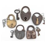 (5) Various Brand Antique Padlocks w/ Keys